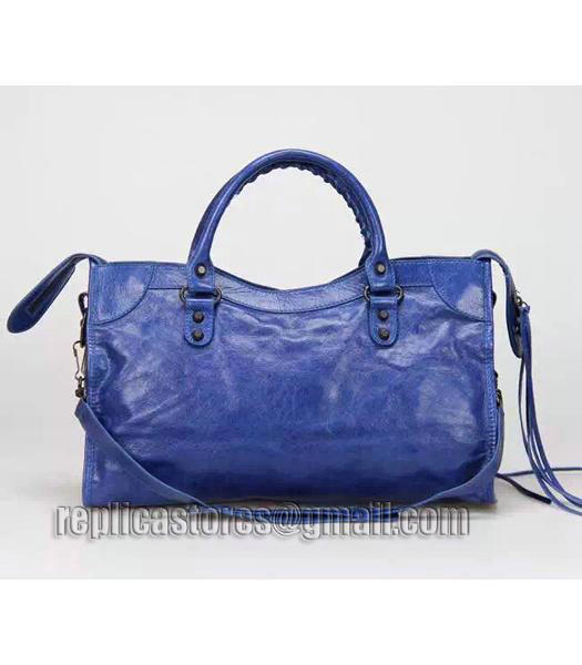 Balenciaga Motorcycle City Bag in Blue Imported Leather Gun Nails-2