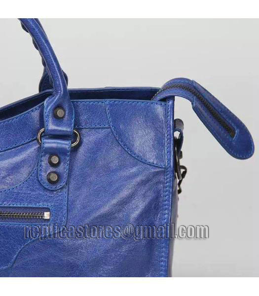Balenciaga Motorcycle City Bag in Blue Imported Leather Gun Nails-5