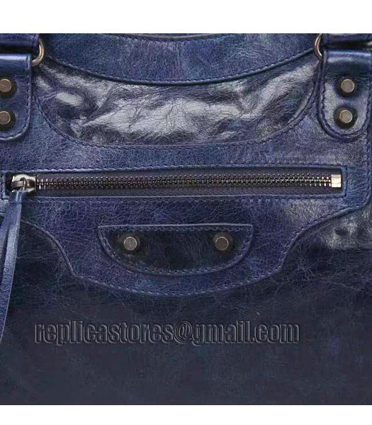 Balenciaga Motorcycle City Bag in Dark Blue Imported Leather Gun Nails-6