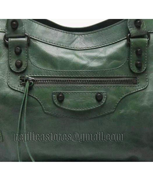 Balenciaga Motorcycle City Bag in Dark Green Imported Leather Gun Nails-3