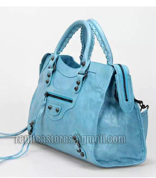 Balenciaga Motorcycle City Bag in Light Blue Imported Leather Gun Nails-1