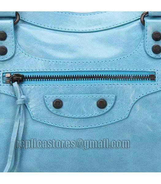 Balenciaga Motorcycle City Bag in Light Blue Imported Leather Gun Nails-5