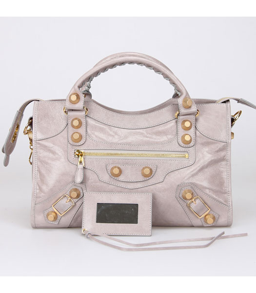Balenciaga Motorcycle City Bag in Light Grey Oil Leather Gold Nails