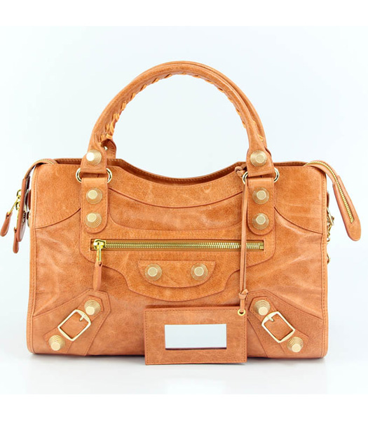 Balenciaga Motorcycle City Bag in Light Orange Oil Leather (Gold Nails)