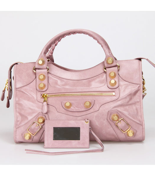 Balenciaga Motorcycle City Bag in Light Pink Oil Leather Gold Nails
