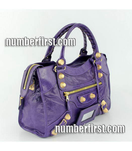 Balenciaga Motorcycle City Bag in Purple Oil Leather (Gold Nails)-1