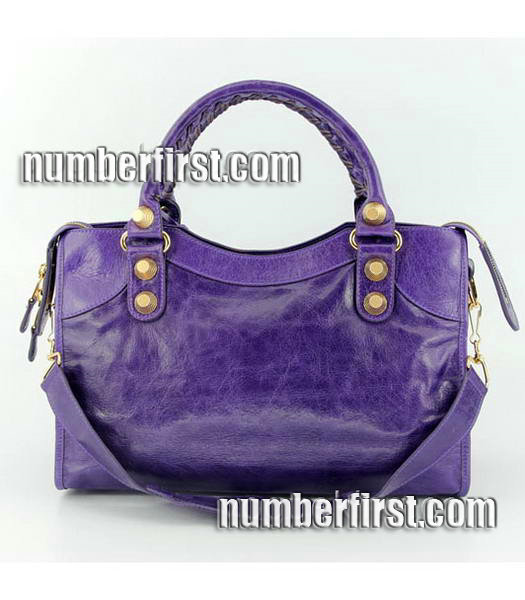 Balenciaga Motorcycle City Bag in Purple Oil Leather (Gold Nails)-2