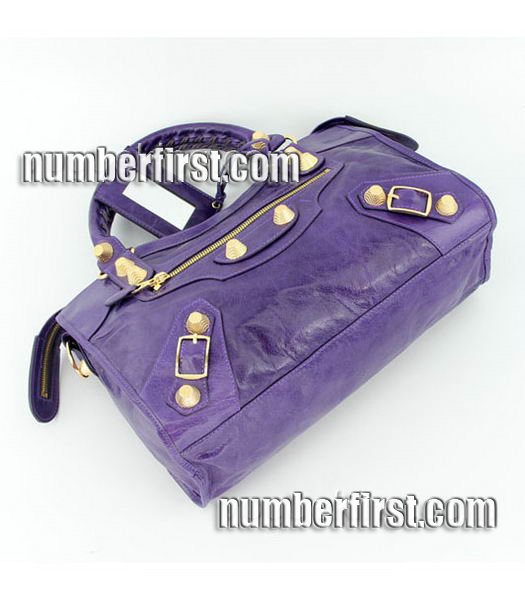 Balenciaga Motorcycle City Bag in Purple Oil Leather (Gold Nails)-3