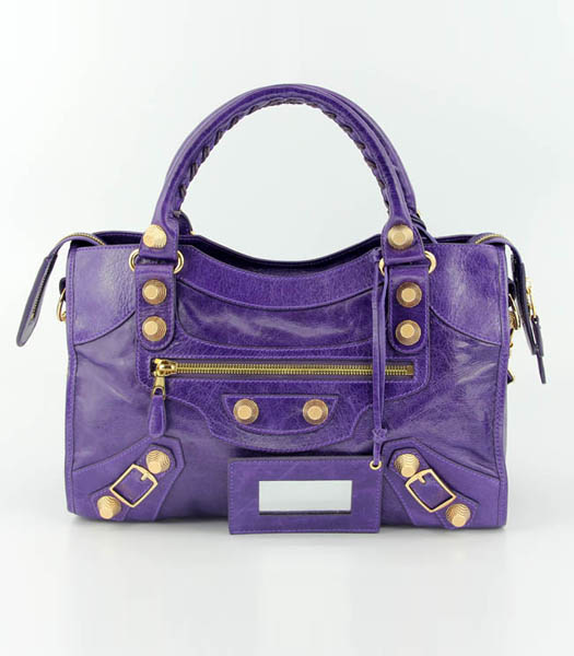 Balenciaga Motorcycle City Bag in Purple Oil Leather (Gold Nails)