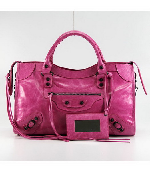 Balenciaga Motorcycle City Bag in Purplish Red Oil Leather