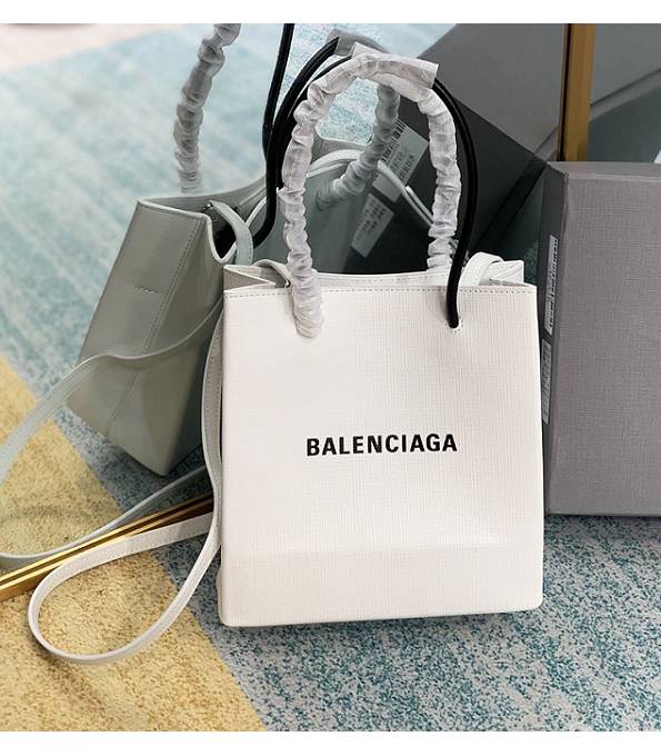 Balenciaga North South Black Logo White Original Lambskin Leather Shopping Tote Bag