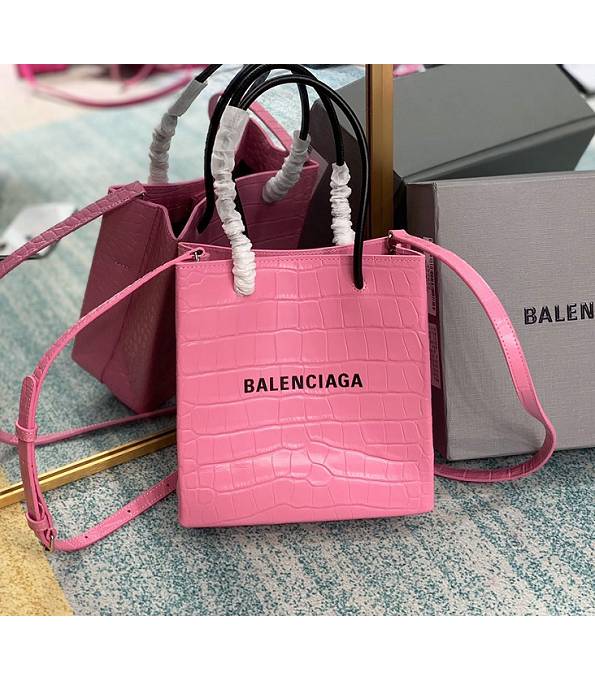 Balenciaga North South Pink Original Croc Veins Lambskin Leather Shopping Tote Bag