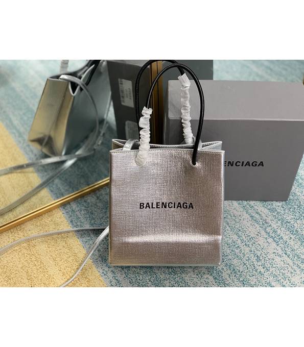 Balenciaga North South Silver Original Lambskin Leather Shopping Tote Bag