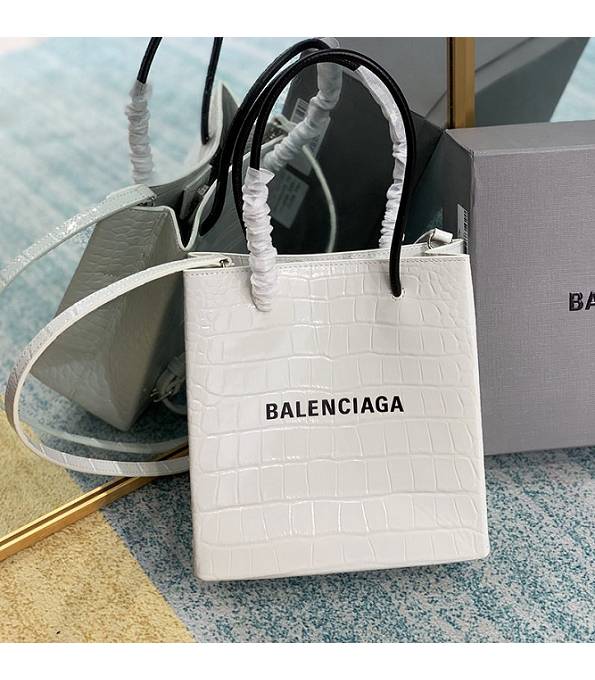 Balenciaga North South White Original Croc Veins Lambskin Leather Shopping Tote Bag