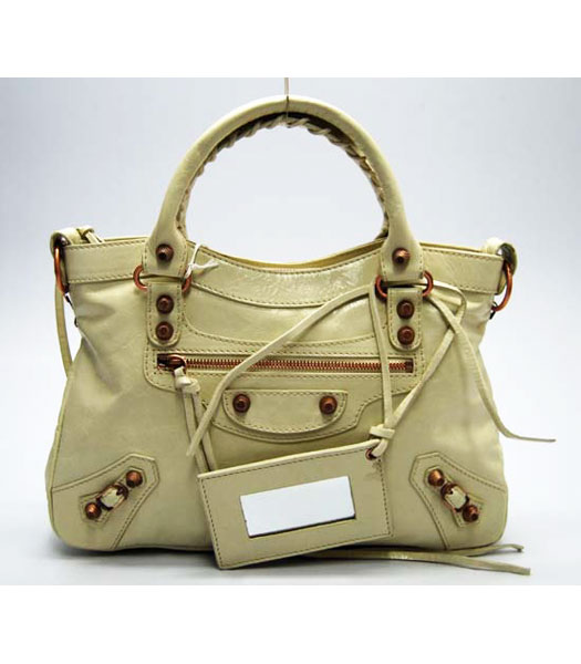 Balenciaga Offwhite Leather Handbag-Rose Gold Small Nail