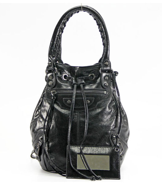 Balenciaga Oil Leather Hobo Bag Black
