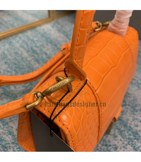 Balenciaga Orange Original Croc Veins Calfskin Leather Golden Metal 19cm Hourglass Bag-3