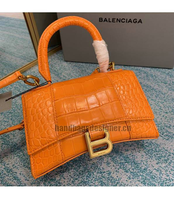 Balenciaga Orange Original Croc Veins Calfskin Leather Golden Metal 19cm Hourglass Bag-4