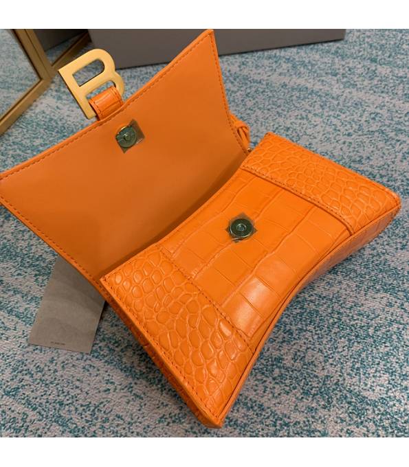 Balenciaga Orange Original Croc Veins Calfskin Leather Golden Metal 19cm Hourglass Bag-5
