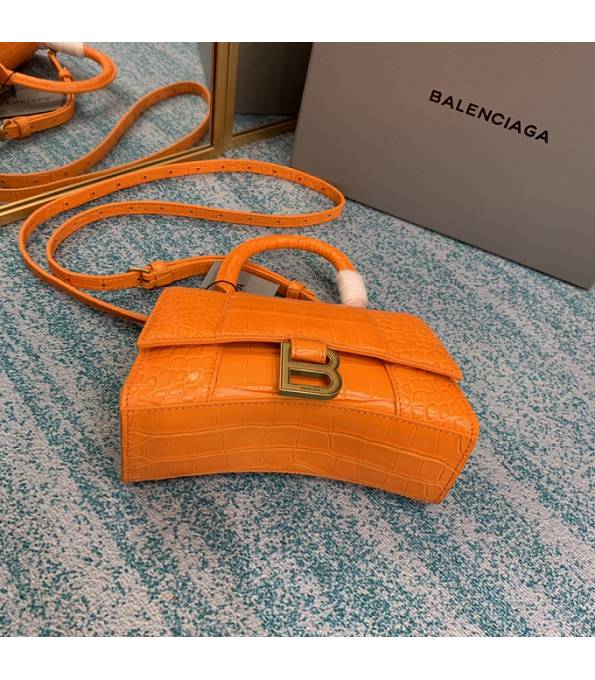 Balenciaga Orange Original Croc Veins Calfskin Leather Golden Metal 19cm Hourglass Bag-8