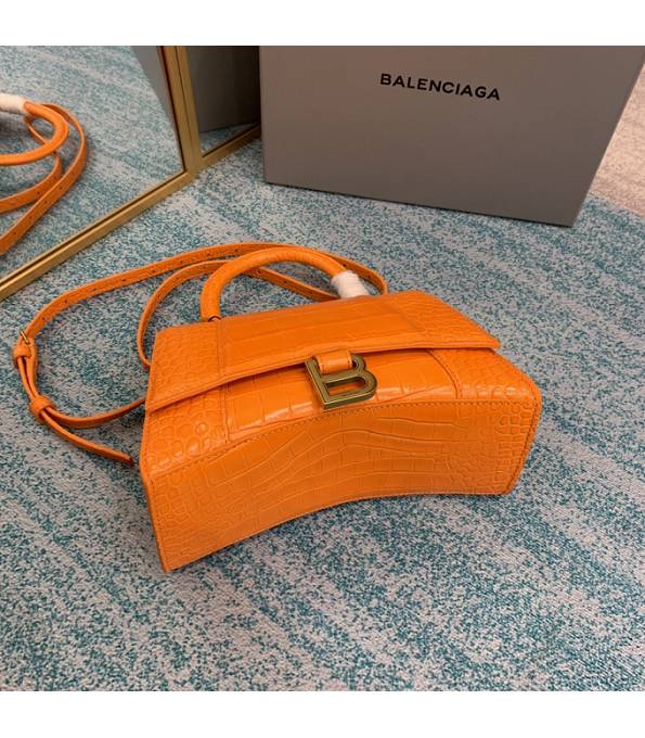 Balenciaga Orange Original Croc Veins Calfskin Leather Golden Metal 23cm Hourglass Bag-8