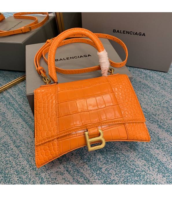 Balenciaga Orange Original Croc Veins Calfskin Leather Golden Metal 23cm Hourglass Bag