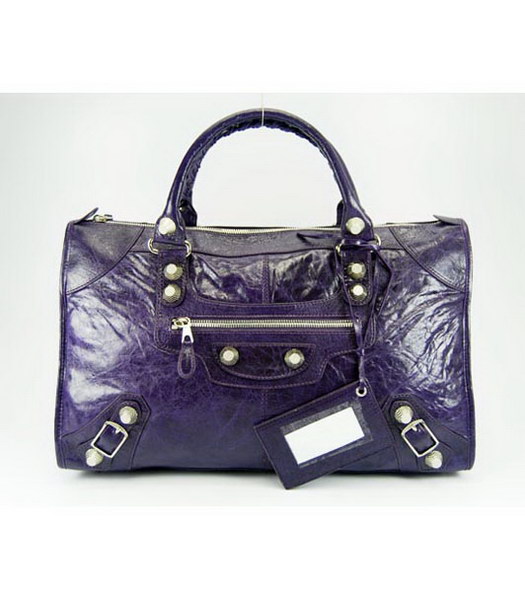 Balenciaga Oversized Balenciaga Giant City Lambskin Handbag in Dark Purple
