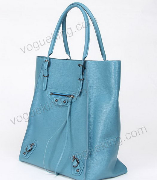Balenciaga Papier Basket Tote Bag Sky Blue Litchi Pattern Leather Copper Nails-1