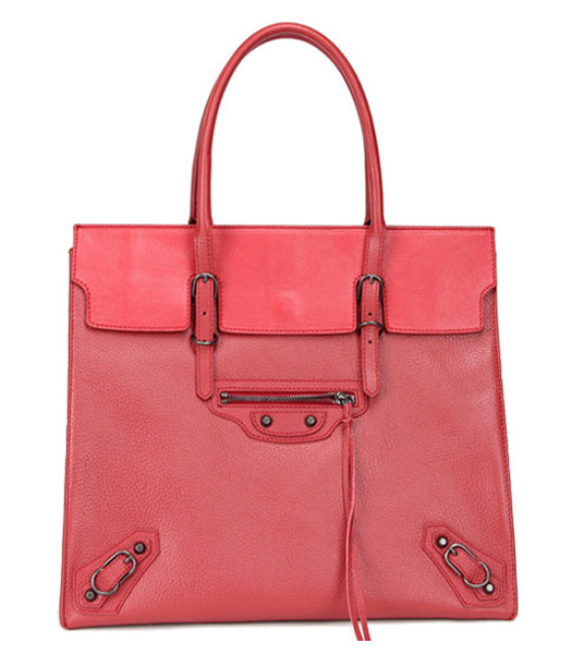 Balenciaga Papier Flap Bag Red Litchi Pattern Leather Copper Nails