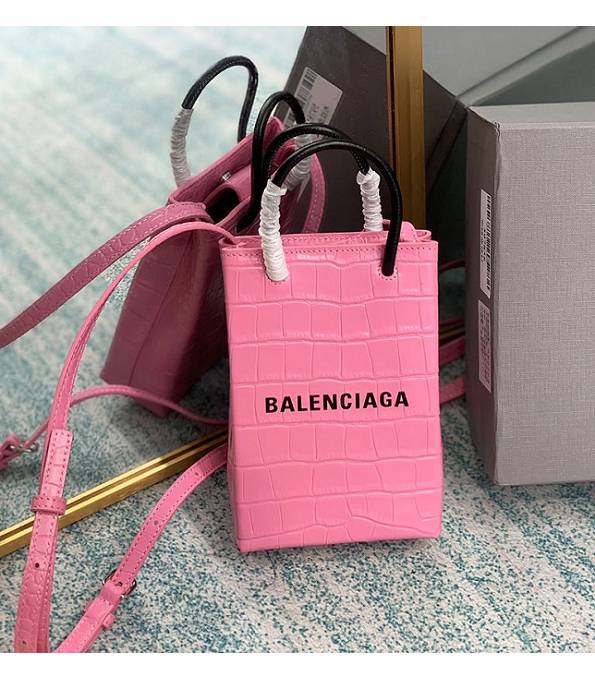 Balenciaga Pink Original Croc Veins Calfskin Leather XXS Shopping Tote Bag