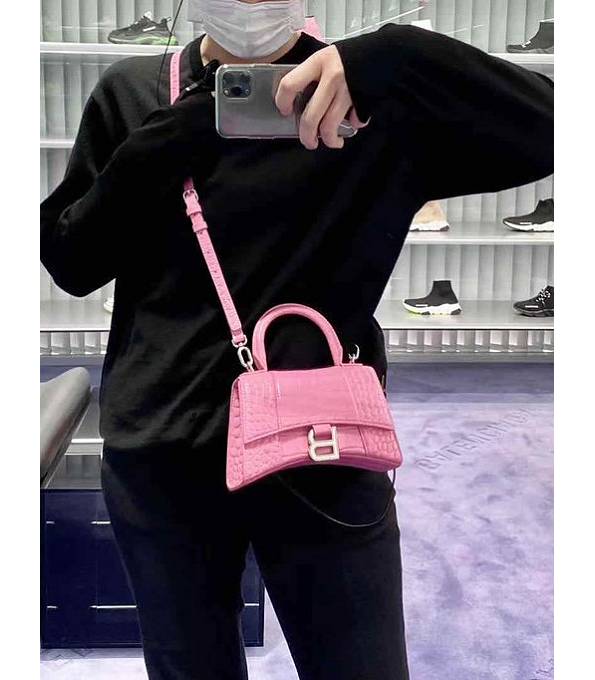 Balenciaga Pink Original Croc Veins Leather 19cm Hourglass Bag