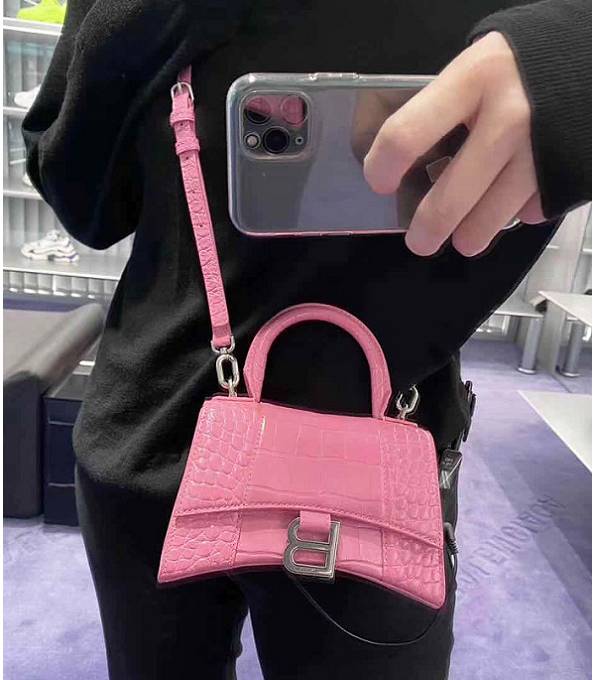 Balenciaga Pink Original Croc Veins Leather 23cm Hourglass Bag