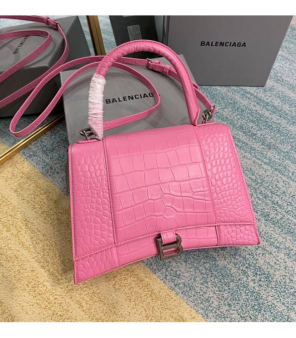 Balenciaga Pink Original Croc Veins Leather Silver Metal 27cm Hourglass Bag