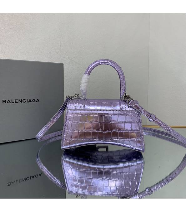 Balenciaga Purple Original Croc Veins Mirror Calfskin Silver Metal 19cm Hourglass Bag-1