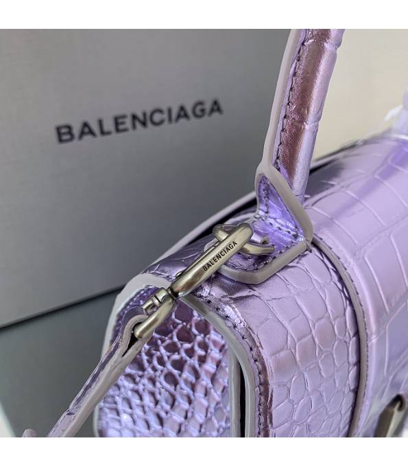 Balenciaga Purple Original Croc Veins Mirror Calfskin Silver Metal 19cm Hourglass Bag-5