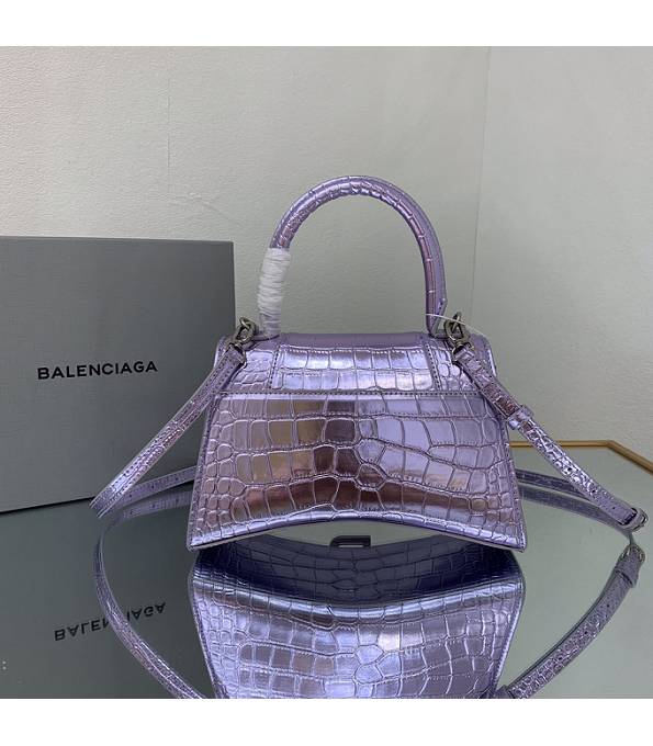 Balenciaga Purple Original Croc Veins Mirror Calfskin Silver Metal 23cm Hourglass Bag-1
