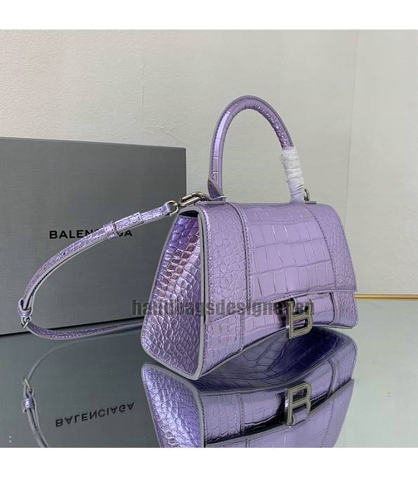 Balenciaga Purple Original Croc Veins Mirror Calfskin Silver Metal 23cm Hourglass Bag-2