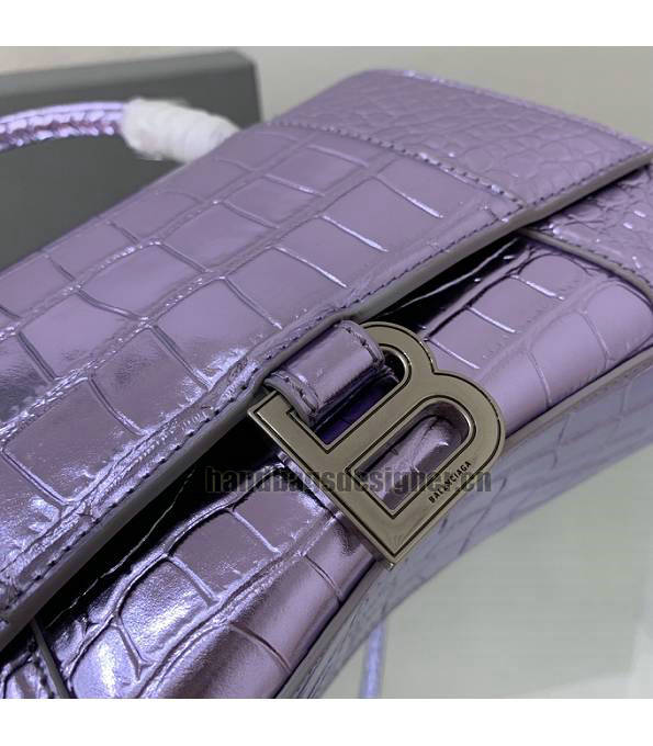 Balenciaga Purple Original Croc Veins Mirror Calfskin Silver Metal 23cm Hourglass Bag-4