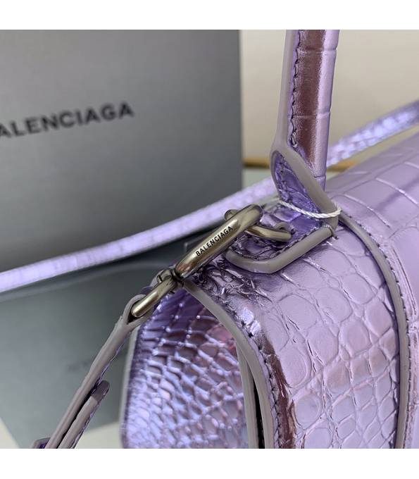 Balenciaga Purple Original Croc Veins Mirror Calfskin Silver Metal 23cm Hourglass Bag-5