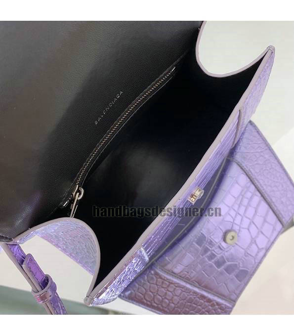 Balenciaga Purple Original Croc Veins Mirror Calfskin Silver Metal 23cm Hourglass Bag-6