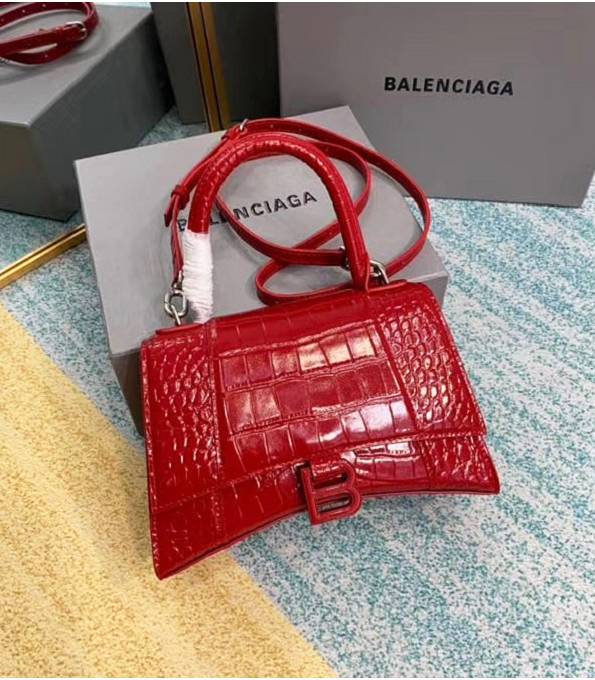 Balenciaga Red Original Croc Veins Leather 23cm Hourglass Bag
