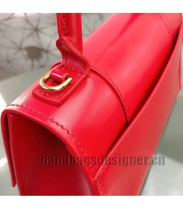 Balenciaga Red Original Plain Veins Calfakin Leather Golden Buckle 23cm Hourglass Bag-5