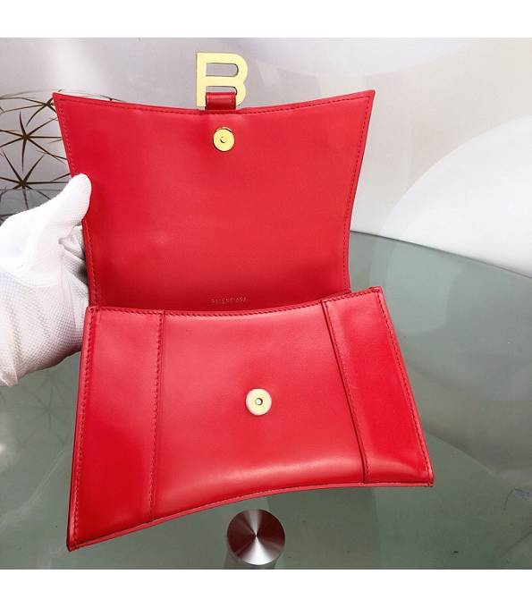 Balenciaga Red Original Plain Veins Calfakin Leather Golden Buckle 23cm Hourglass Bag-6