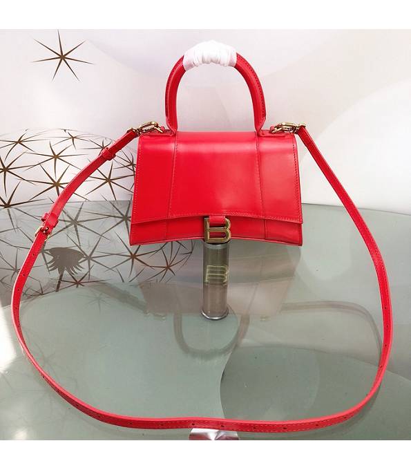 Balenciaga Red Original Plain Veins Calfakin Leather Golden Buckle 23cm Hourglass Bag