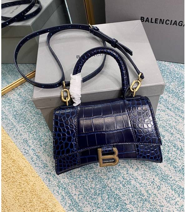 Balenciaga Sapphire Blue Original Croc Veins Leather 19cm Hourglass Bag