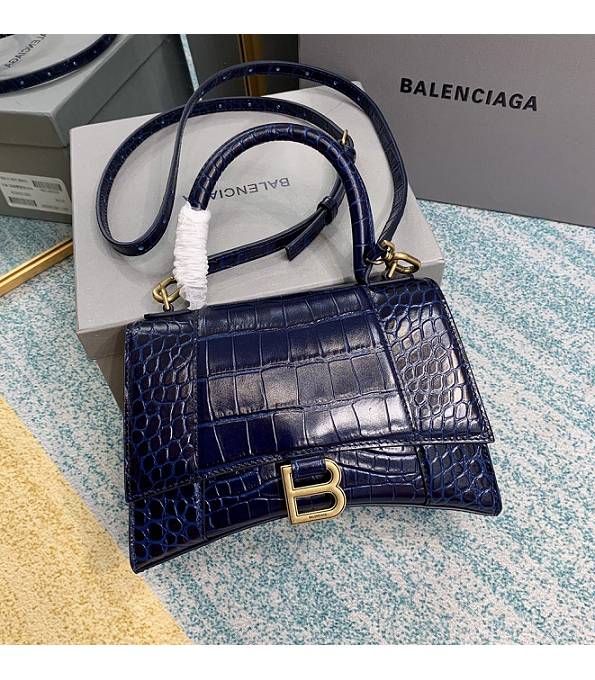 Balenciaga Sapphire Blue Original Croc Veins Leather 23cm Hourglass Bag