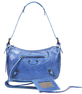 Balenciaga Sea Blue Imported Leather Small Tote Shoulder Bag With Small Nail