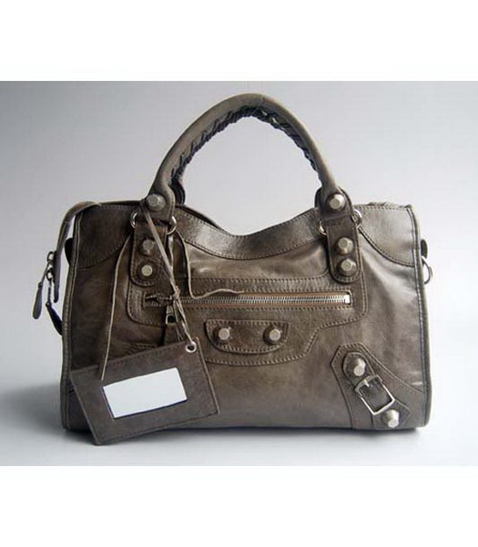 Balenciaga Silver Grey Lambskin Leather Handbag