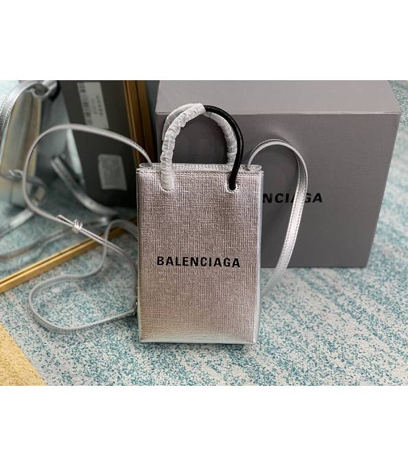 Balenciaga Silver Original Calfskin Leather XXS Shopping Tote Bag