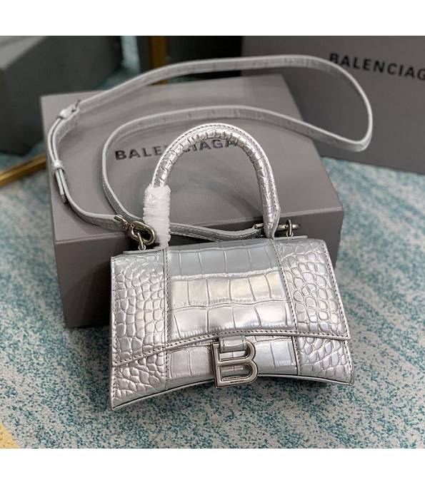 Balenciaga Silver Original Croc Veins Leather 23cm Hourglass Bag